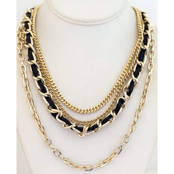 18 inch, Vintage Wrapped Black Lace Multi Chains Multi-Strand Necklace - T24 - Picture 2 of 3